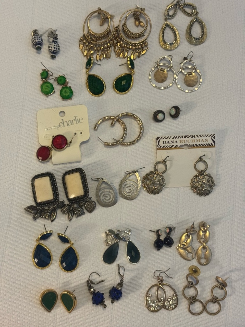 Textured colorful fun costume earrings 20 pairs